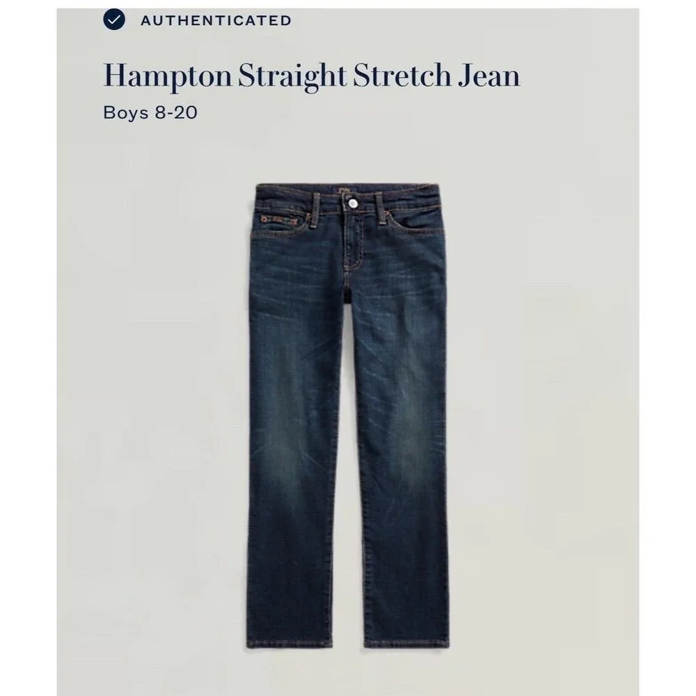 Ralph Lauren Boys Jeans Dark Indigo Sz 18 authentic Hampton straight fit stretch